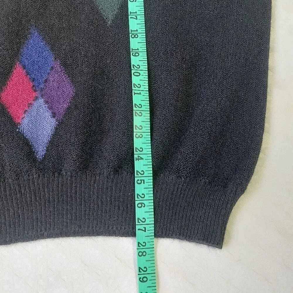 Tumi Men Argyle Alpaca Sweater Size XL Preppy Retro Campus  90s V-neck Pullover